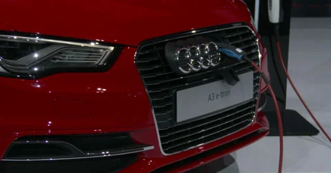 Detail of Audi A3 e-tron at the New York International Auto Show Video stock 37343924
