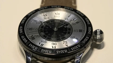 Detail of automatic watch exhibited at Longines booth at Baselworld. Stock Footage 82279770