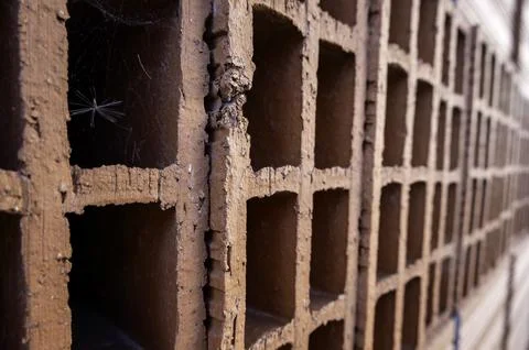Detail of baked mud bricks for construction, architecture Stock Photos