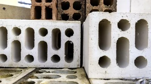 Detail of baked mud bricks for construction, architecture Stock Photos
