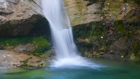 Detail bottom of a waterfall. Silk effect. Long exposure. Stock Footage 308403756