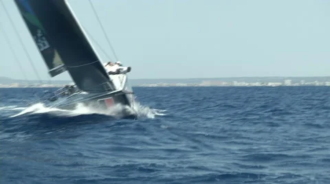 Detail of the bow of a sailing boat navigating during regatta 스톡 동영상 67568422