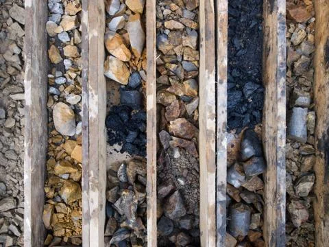 Detail of boxed core samples from diamond core drill Stock Photos