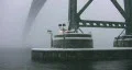 Detail of bridge supports. Snowstorm. HD Footage