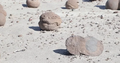 Detail of broken rounded ball rock, in campo de bochas, Ischigualasto 스톡 동영상 95903238