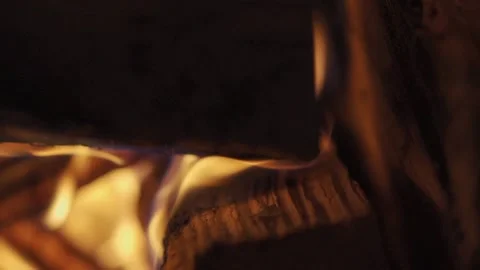 Detail of burning flames in fireplace Stock Footage 146986670