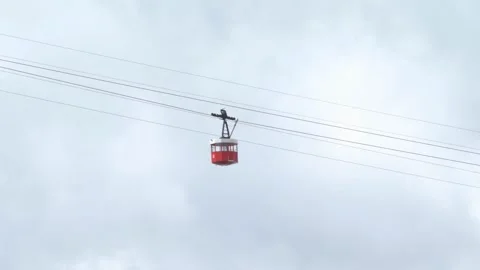 Detail of a cable car running with the sky on the horizon Stock Footage 268839088