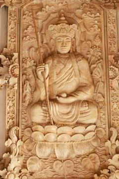 Detail of carved relief at Borobudur on Java, Indonesia. Carved Picture on the Stock-Fotos