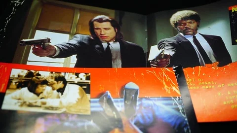 Detail of CD and artwork of OST of the film PULP FICTION Stock Footage 107443347