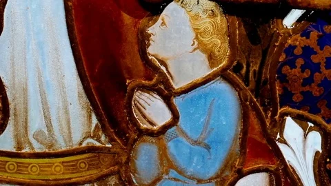 Detail of Christ in stained glass window in church Stock Footage