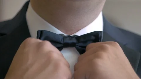 Detail close up bow tie man hands suit Stock Footage 108861264