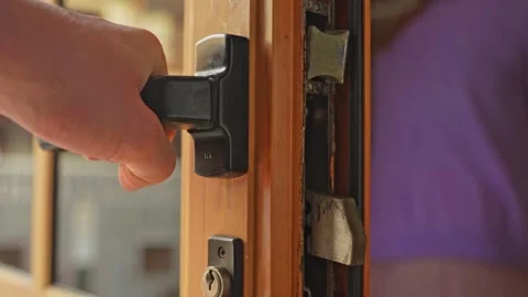 Detail close up of broken latch bolt, ha... | Stock Video | Pond5