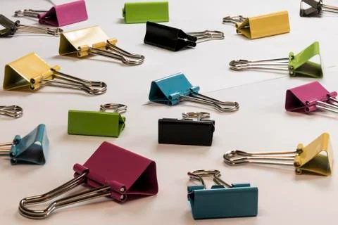 Detail of colored binder clips Stock Photos