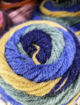Detail of colored sheep wool, objects to knit Stock Photos