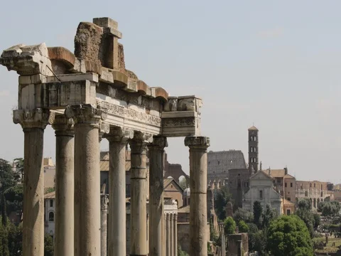 Detail of the columns with coliseum behind Stock Footage 74569357