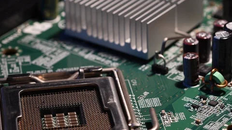 Detail of components on PC Motherboard Stock Footage 97752802