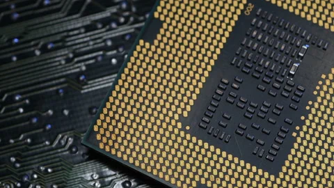 Detail of components on the surface of the computer's CPU Stock Footage 158743353