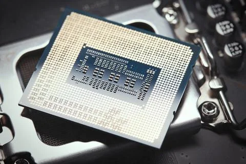 Detail of computer chip - main processor of PC architecture system Stock Photos
