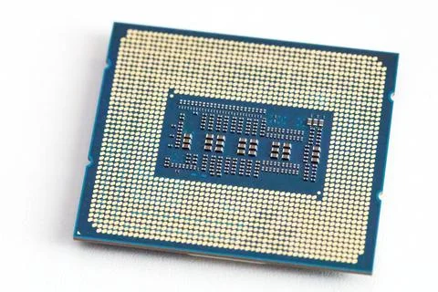 Detail of computer chip - main processor of PC architecture system color imag Stock Photos