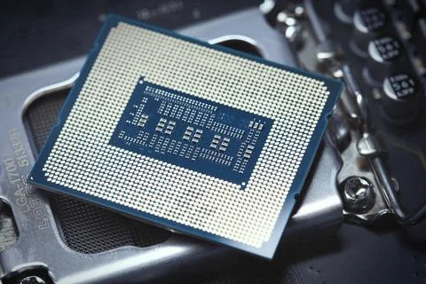 Detail of computer chip - main processor of PC architecture system Stock Photos