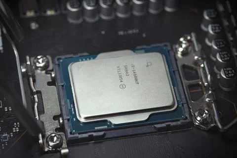 Detail of computer chip - main processor of PC architecture system Stock Photos