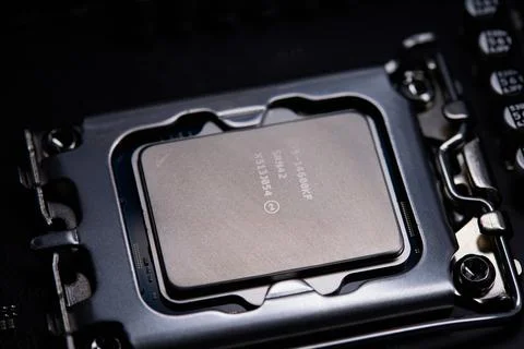 Detail of computer chip - main processor of PC architecture system Stock Photos