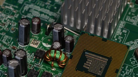 Detail of Computer CPU Chip over PC Motherboard. Stock Footage 121319682