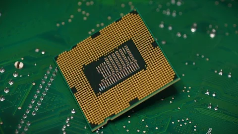 Detail of Computer CPU Chip over PC Motherboard. Stock Footage 121322592