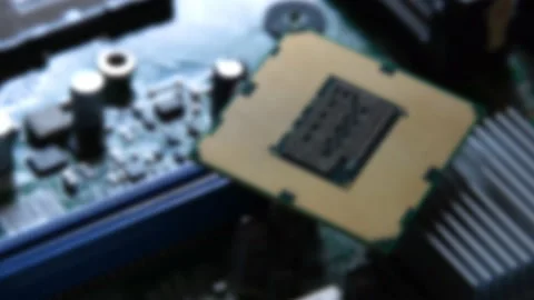 Detail of the computer processor on electronic motherboard. Stock Footage 202131923