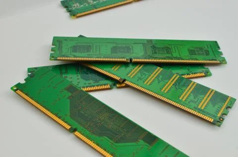 Detail of a computer RAM memory in close-up, with a light background, repre.. 库存照片