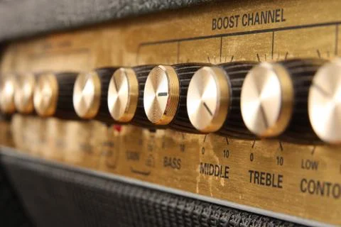 Detail of control panel of an guitar amplifier Stock Photos