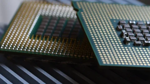 Detail of CPU Chip Processor over aluminum heatsink Stock Footage 106331032