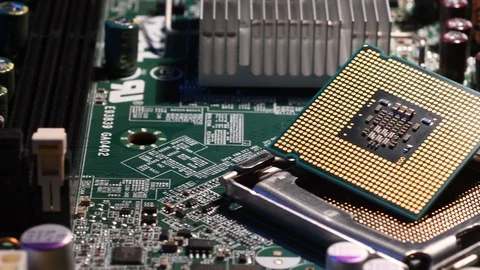 Detail of CPU Chip Processor on PC Motherboard Stock-Footage 97752551