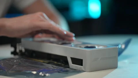 Detail cropped shot of unrecognizable computer repair technician cleaning case Stock Footage 240303510