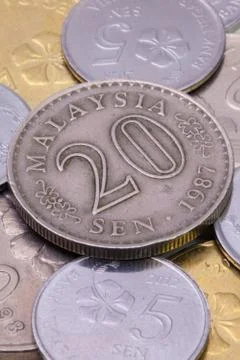 Detail of different Malaysian ringgit coins 库存照片