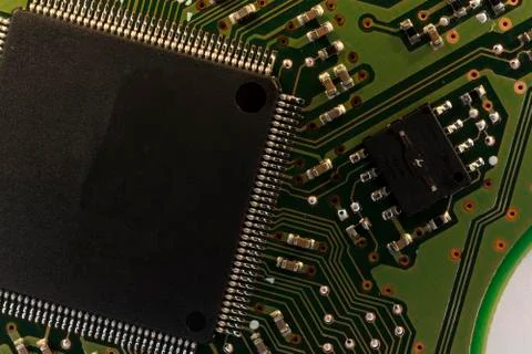 Detail of the electrical circuit board of a computer hard disk Stock Photos