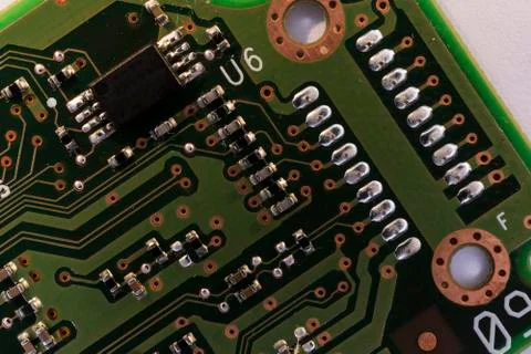 Detail of the electrical circuit board of a computer hard disk Stock Photos