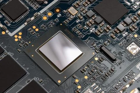 Detail of electronic board of computer. Close-up of electronic circuit board  Stock Photos