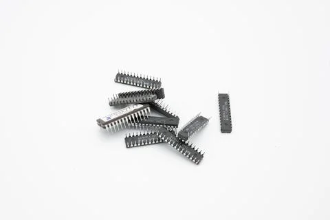 Detail of the electronic chip of the computer on white background Stock Photos