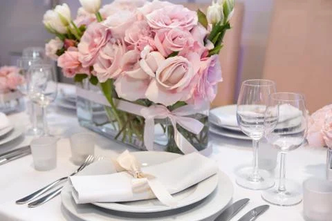 Detail of an elegant dinner setting Stock Photos