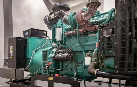 Detail of Engine generator set powered by Diesel power in Electricity gener.. 스톡 사진