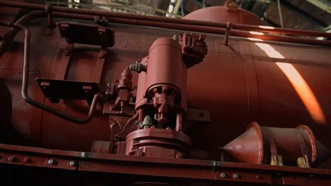 A detail of a engine part on an old steam locomotive Stock Footage 107168045