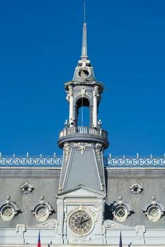 Detail of facade and tower of Edificio Armada de Chile at Plaza Sotomayor, Stock Photos