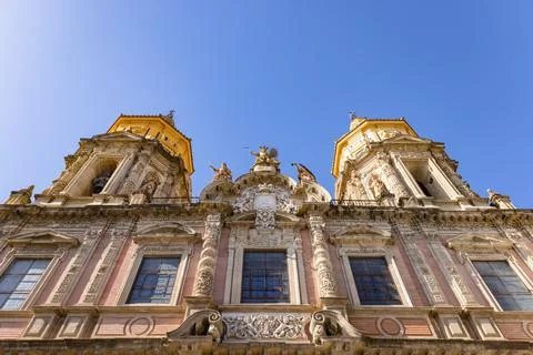 Detail of Facade of the beautiful ornate church of San Luis de los Franceses in  Stock Photos