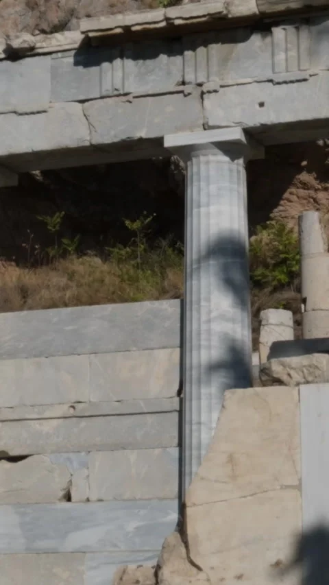 Detail of facade of Odeon of Herodes Atticus, Acropolis, Athens, Greece Stock Footage 302081075