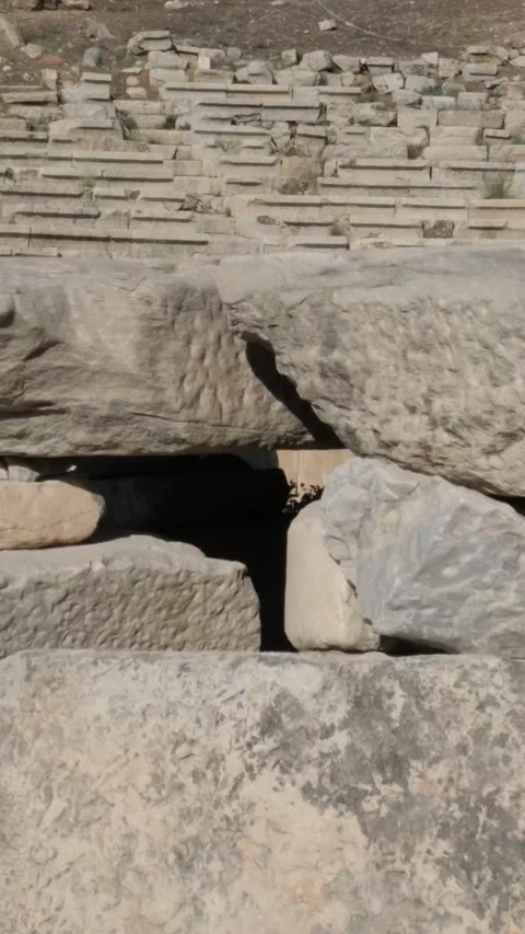 Detail of facade of Odeon of Herodes Atticus, Acropolis, Athens, Greece Stock Footage 302081596