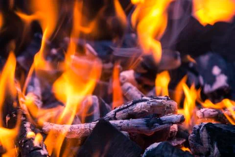 Detail of fire on the grill Stock Photos