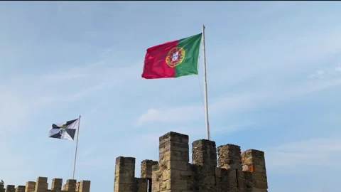 Detail of the flag on top of the castle. Stock Footage 327685619