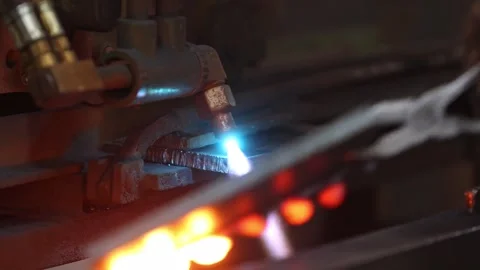 Detail to flame or torch cutting of steel, a chemical reaction between pure 库存影片 268024729