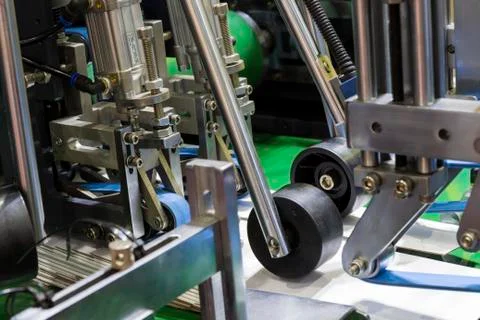 Detail of a folder gluer machine Stock Photos